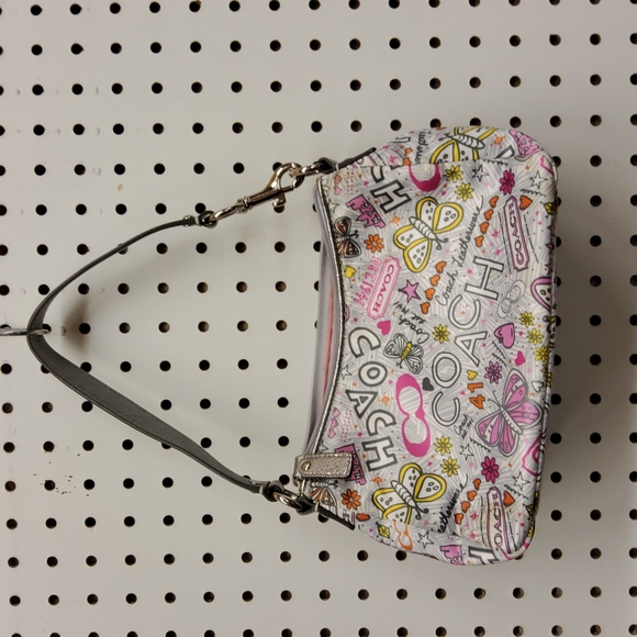 Coach Handbags - Coach authentic mini purse silver and pink EUC